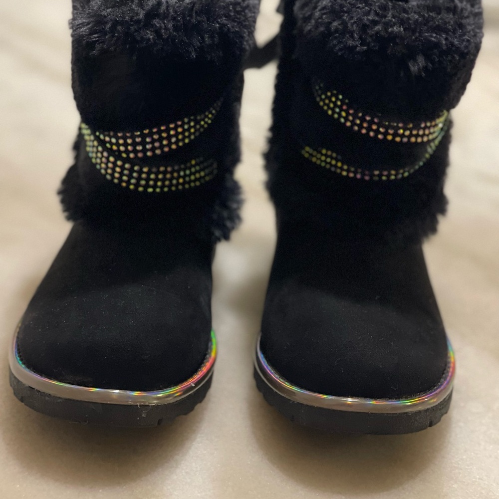 Falls Creek Black Kids Boots with Rainbow Accents